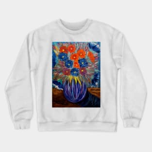 Bright and colorful abstract flowers in a window painting Crewneck Sweatshirt